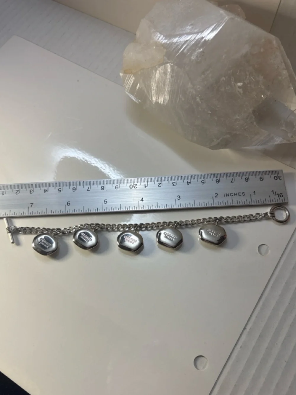 Vintage Cerruti Image Charm Bracelet Silver Tone Inspirational Words Toggle 7.5” - Picture 7 of 9